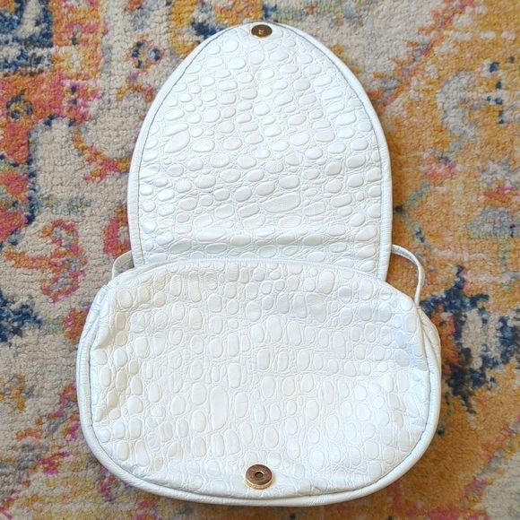 Pizzaz 80's Vintage Funky Crocodile Embossed Leather Classic Crossbody Bag White - Picture 8 of 16